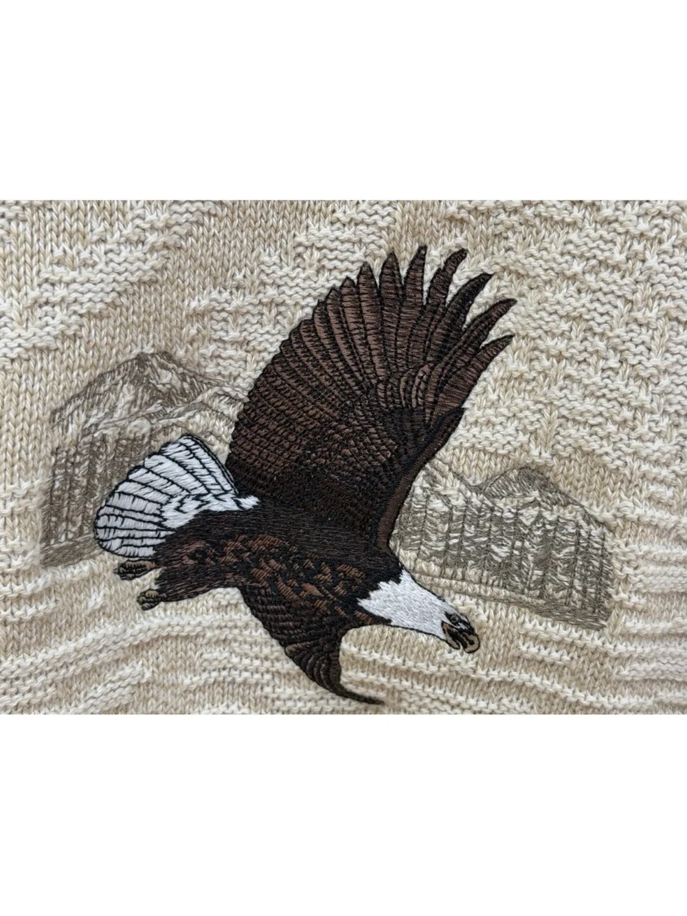 Vtg Shenandoah Eagle Henley Sweater Men Beige Oversized Embroidery Mountains L